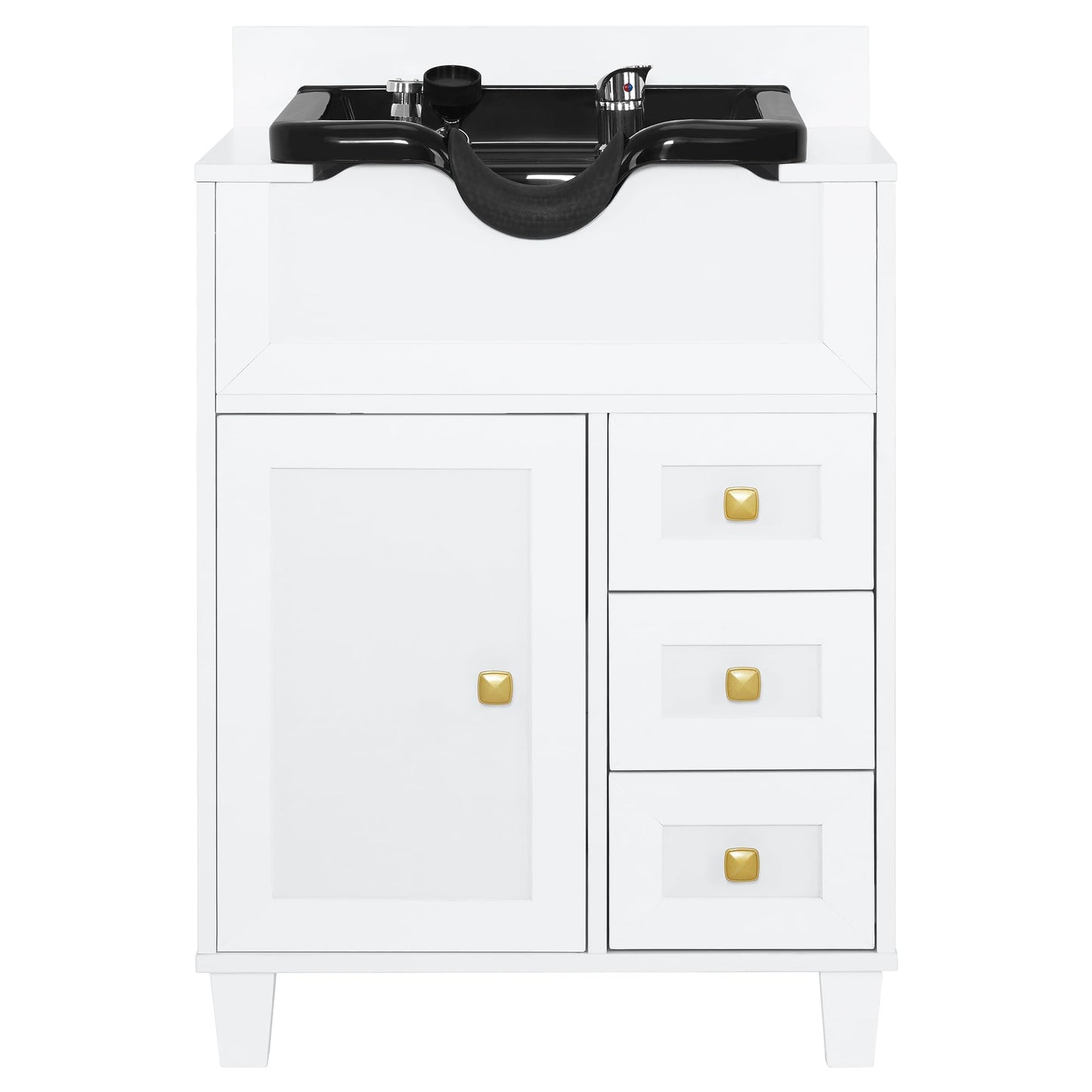 BarberPub Barber Storage Shampoo Station, Spa Textured Embossed Cabinet with Shampoo Bowl & Drawers, Hair Salon Sink Backwash Equipment 7131 (White)