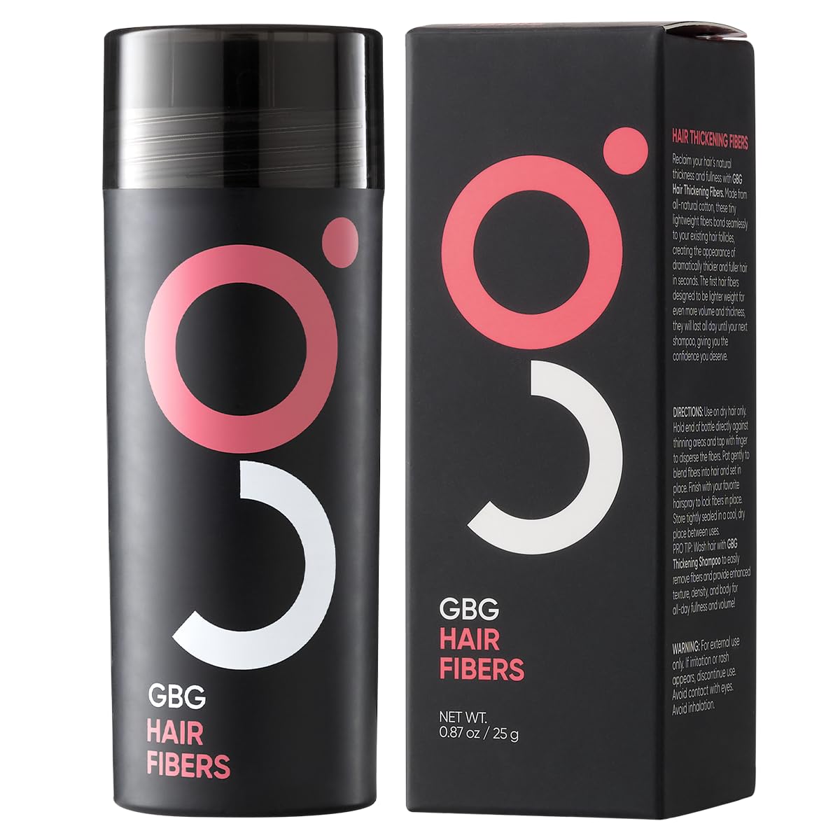 GBG Hair Fibers for Thinning Hair & Bald Spots (Black) - 25g Bottle - Conceals Hair Loss - Instant Cover Up & Volume in 30 Seconds, Hair Powder for Women & Men - Cruelty Free