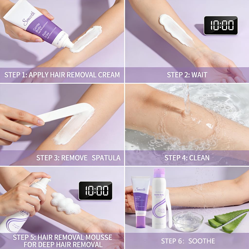 Hair Removal Cream & Mousse Combo Set - Fast-Acting Depilatory for Women & Men | 100g Tube + 140ml Foam with Scraper