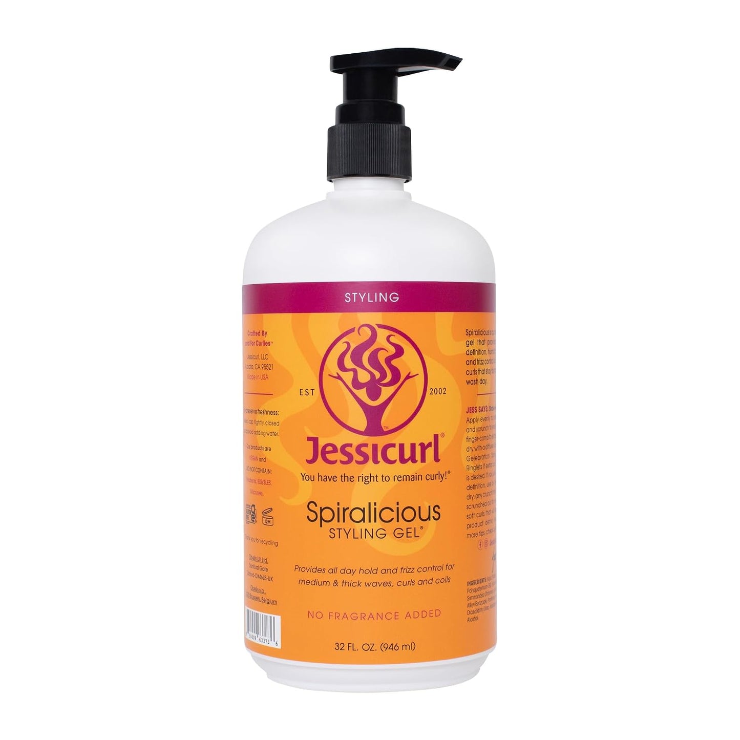 Jessicurl Spiralicious Gel - Citrus Lavender Curl Defining Gel for Frizz Control | 32 Fl Oz, All Hair Types