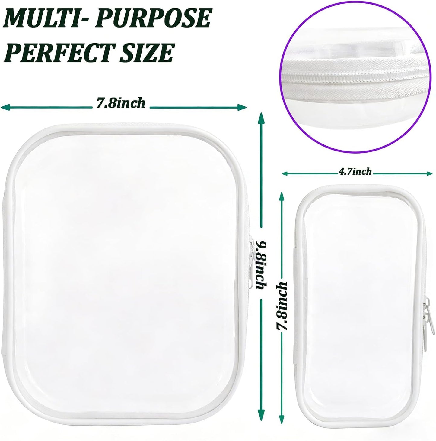 Clear Hard Zipper Case Set - 3 Transparent Makeup Organizer Bags for Travel Toiletries | Portable Plastic Storage (White)