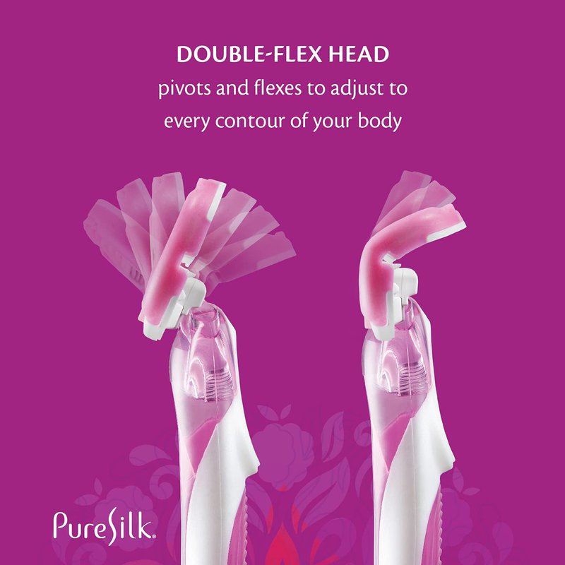 Pure Silk Contour 6 Disposable Razors for Women | 6-Blade Premium Razor Value Pack | Double-Flex Pivoting Head, Dual Moisture Bars Infused with Aloe, Vitamin E, Argan Oil | 3 Packs (9 Total Razors)