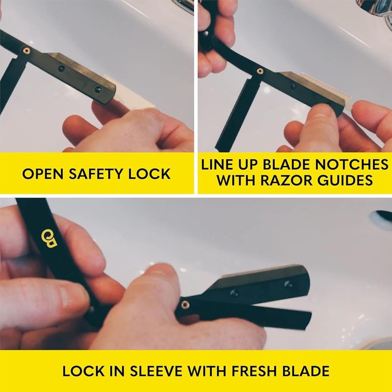 The Beard Club Straight Razor for Men - Navajas Para Barbero - Barber Straight Edge Razor Kit - Single Derby Blade Cutthroat With 5 Replaceable Stainless Steel Blades - Black