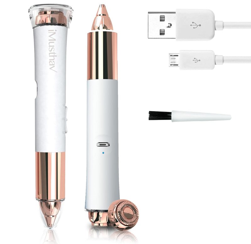 iMusthav Facial Hair Removal for Women, 2-in-1 Face Hair Remover & Eyebrow Trimmer, Painless Flawless Face Shaver with LED Light, Rechargeable Peach Fuzz Remover & Electric Eyebrow Razor for Women