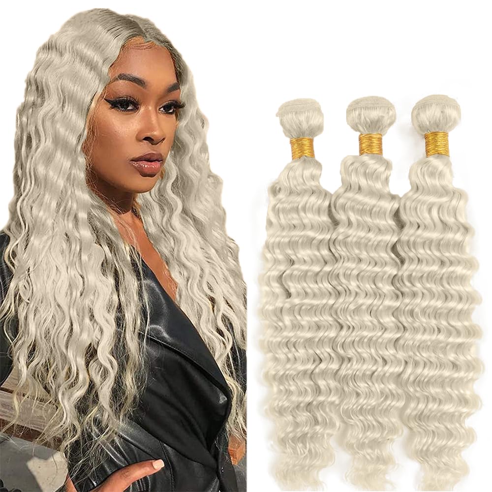 Blonde Bundles Human Hair Ash Blonde Deep Wave Bundles 18 20 22 Inch Peruvian Virgin Remy Champagne Golden Bundle Hair Weave No Shedding