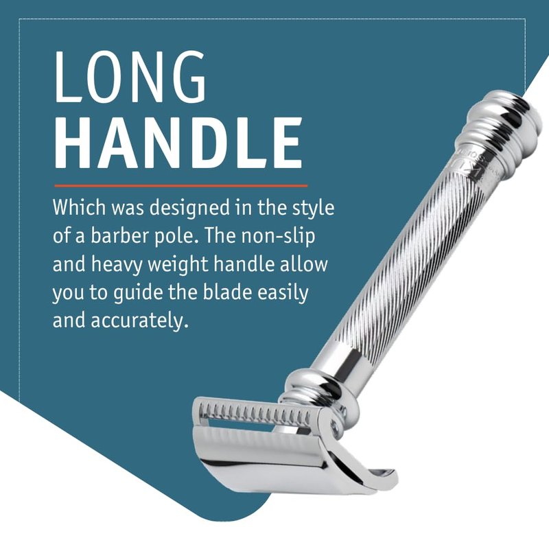 MERKUR 39C Double Edge Safety Razor, Slant Bar Design- Long Handle, Made in Germany, Plastic-Free, Two Piece Design