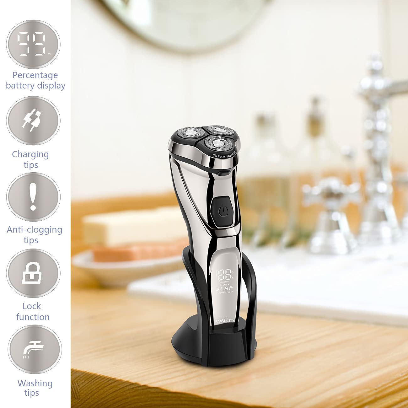 WELIRY Electric Razor for Men Shaver Mens for Shaving with Pop-up Trimmer Electric Rotary Shavers for Men Wet & Dry Cordless Waterproof USB Rechargeable