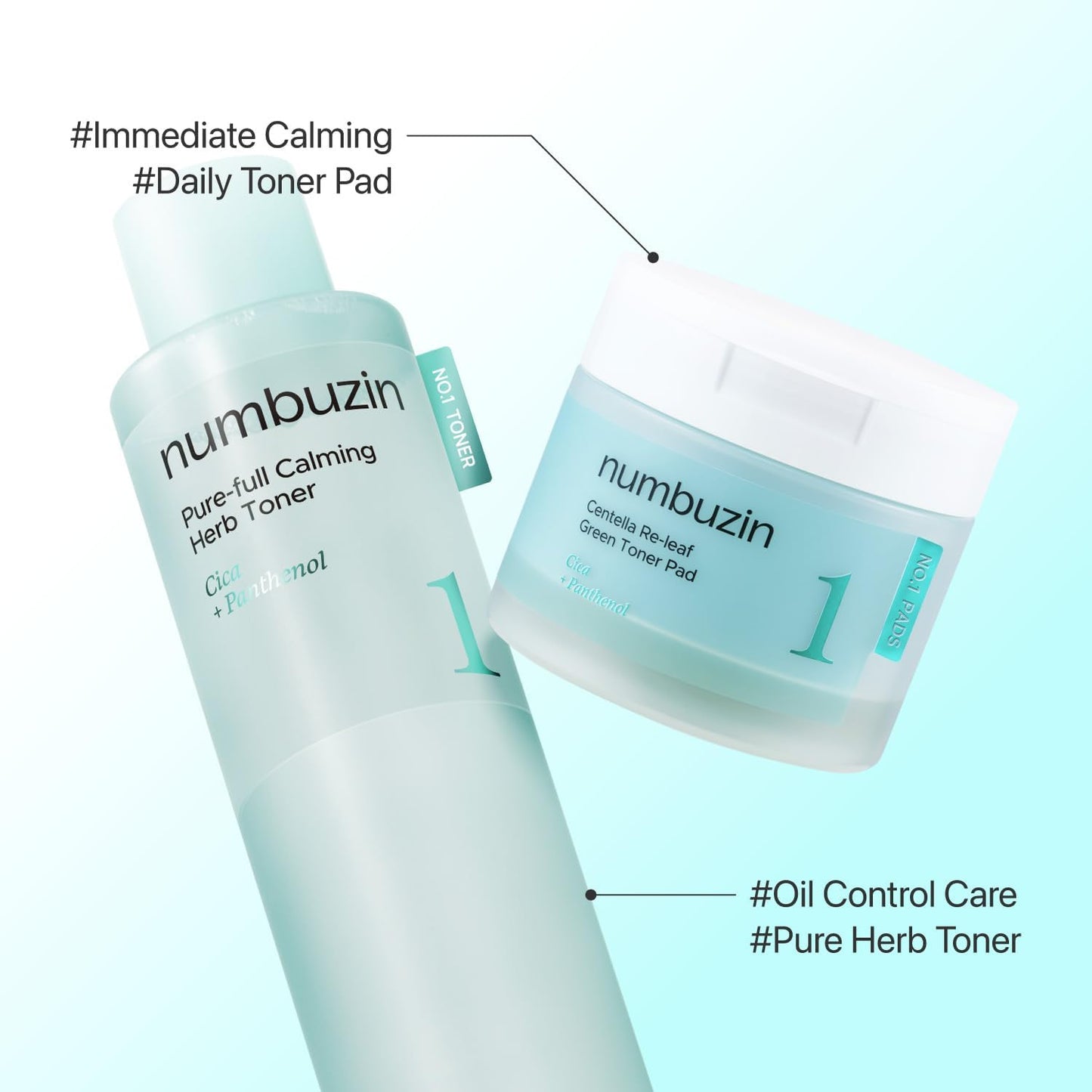 Numbuzin No.1 Toner Pads - Centella Asiatica Calming & Hydrating | 70 Double-Sided Pads, 6.42 fl. oz.