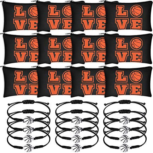 Kajaia 24 Pcs Black Basketball Makeup Bag & Bracelet Set