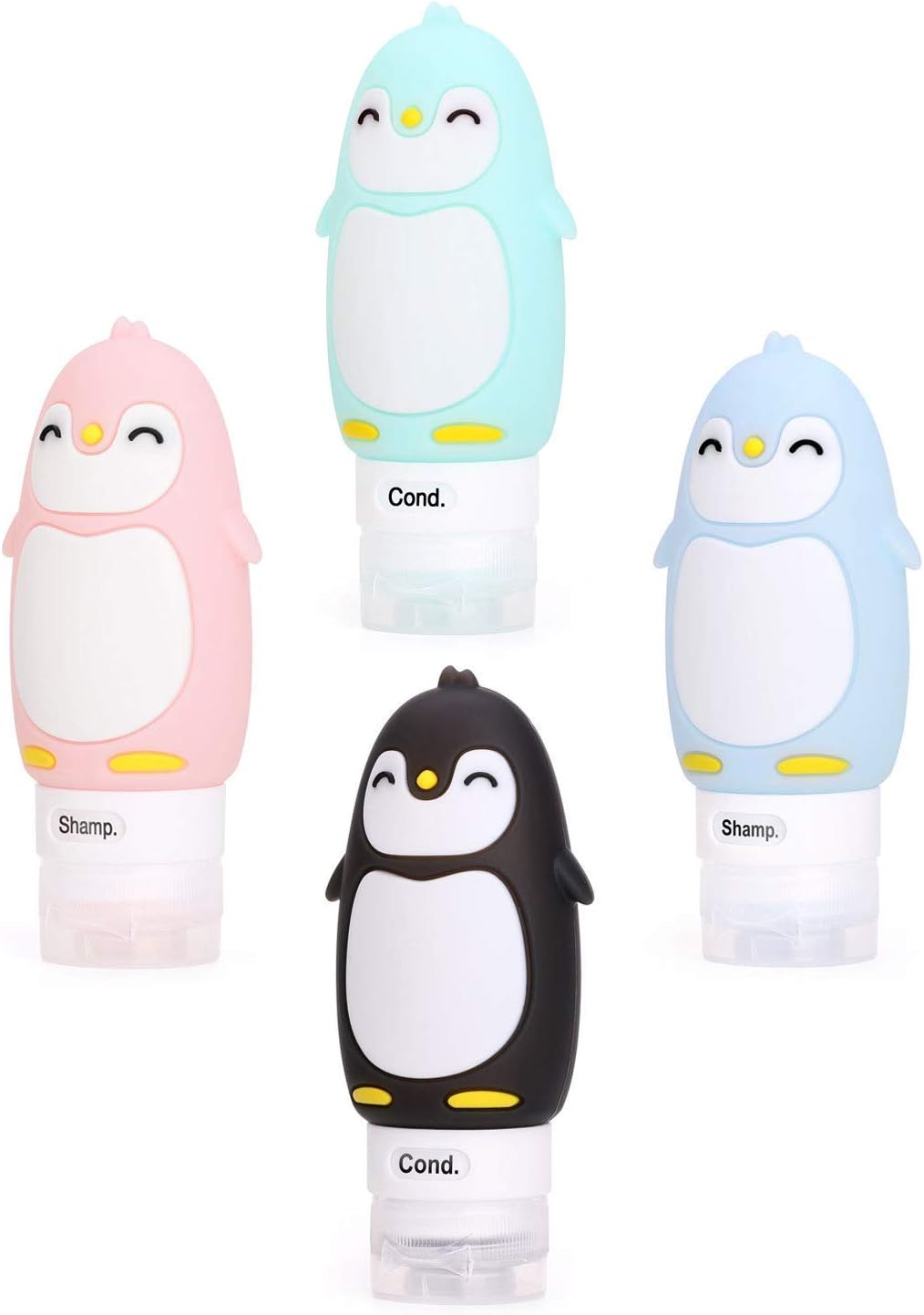 Leakproof Silicone Travel Bottles Set | 3oz Refillable Penguin Containers - TSA Approved, BPA Free