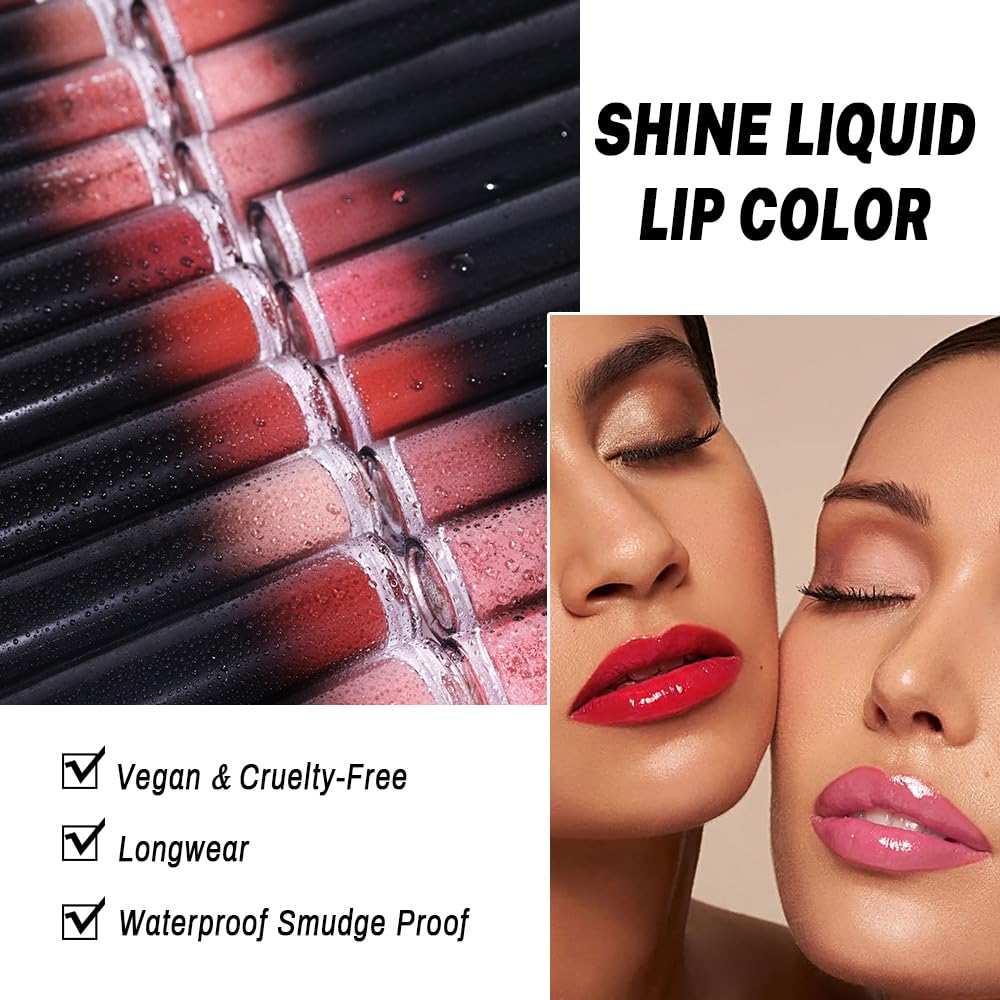 evpct Mauve Red Shiny Longwear No-Budge Liquid Lip Color Lipstick Makeup, Highly Pigmented Color Instant Shine, Waterproof Long Lasting Lipstick for Women, Lip Stain Gloss with Lip Liner Brush, 17#