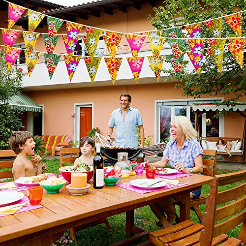 FEPITO Hawaiian Bunting Banner - 4 Pack Tropical Luau Decor