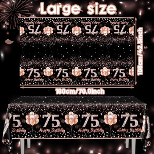 3 Pack Rose Gold 75th Birthday Tablecloths - Disposable Rectangular Covers