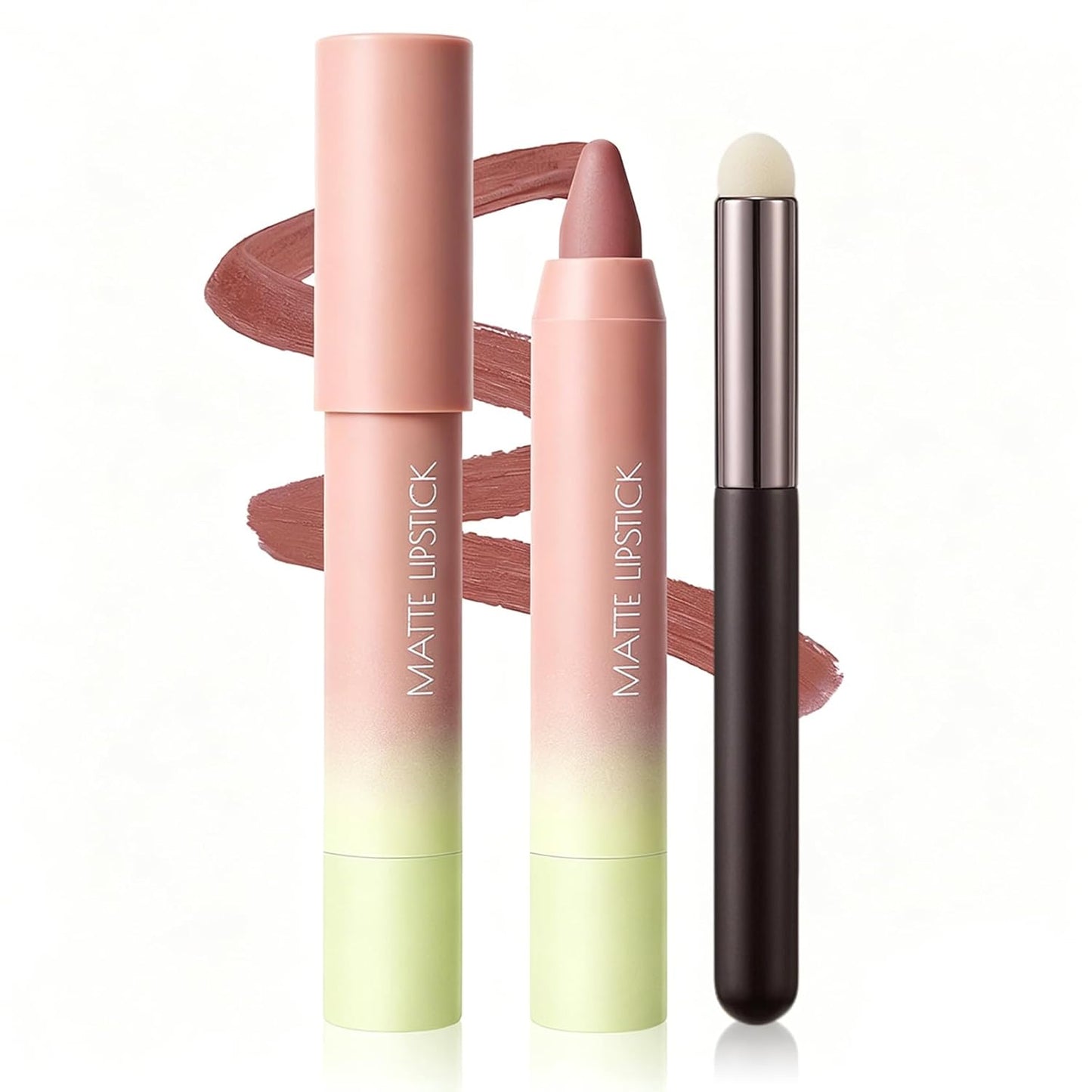 Matte Lip Crayon - 2-in-1 Nude Lipstick & Lip Liner with Brush | Long-Lasting, Waterproof, Vegan