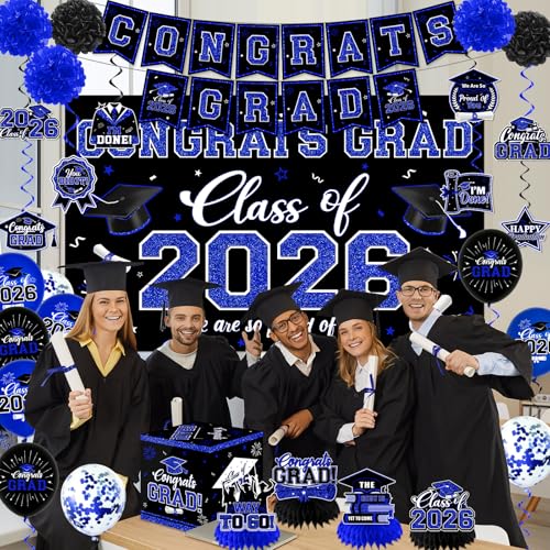 All-in-One Blue Graduation Decorations for Class of 2026 Party