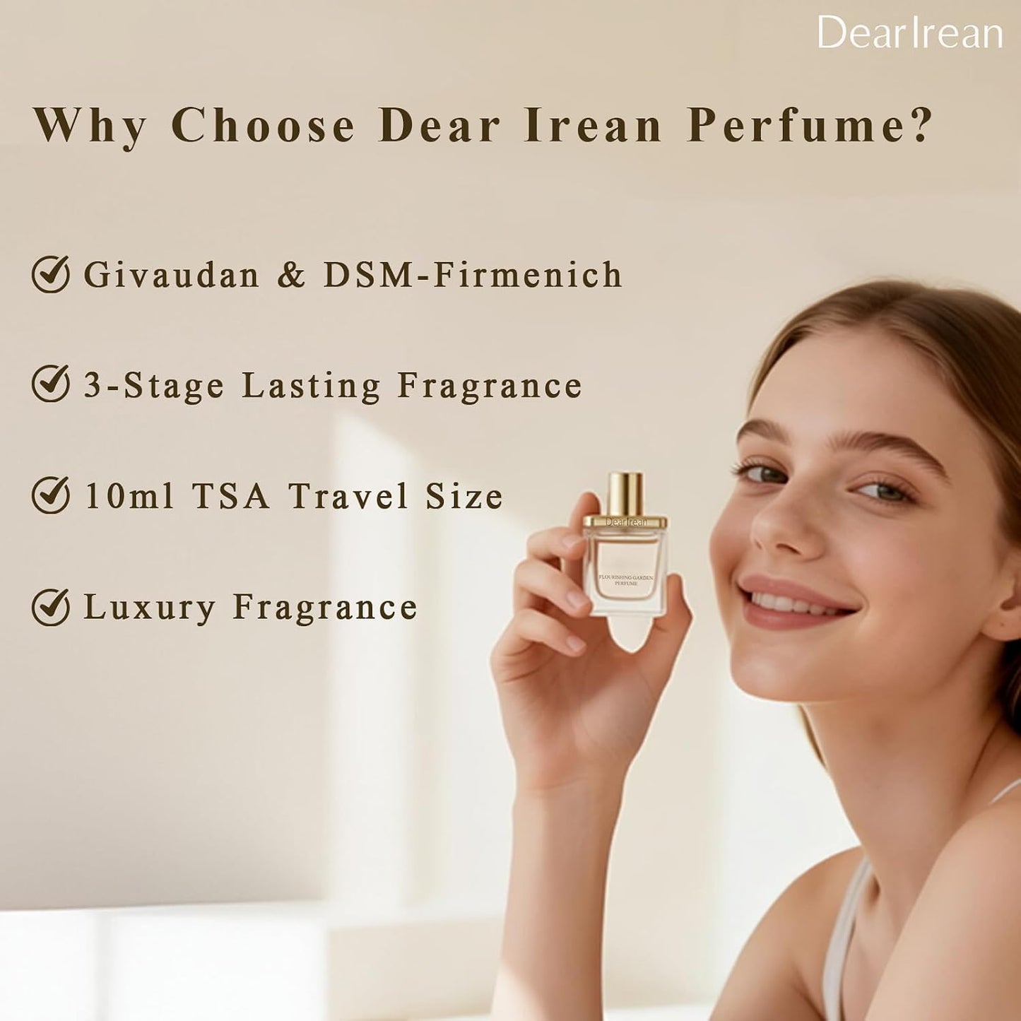 Dear Irean | Long Lasting Floral Romance Perfume for Women - Rose & Jasmine, Mini Travel Size 0.34 Oz