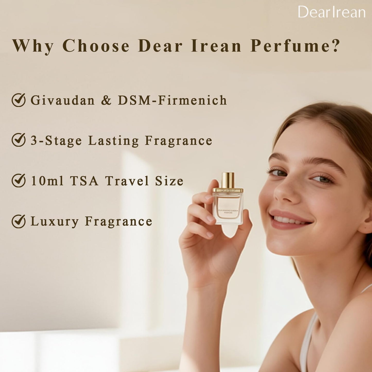 Dear Irean Perfumes for Women, Long Lasting Floral Romance Luxury Perfume with Rose and Jasmine, Mini Samples Travel Size Portable Perfume, Perfect Gifts for Teen Girls, Ladies, Women, Men, 0.34 Oz