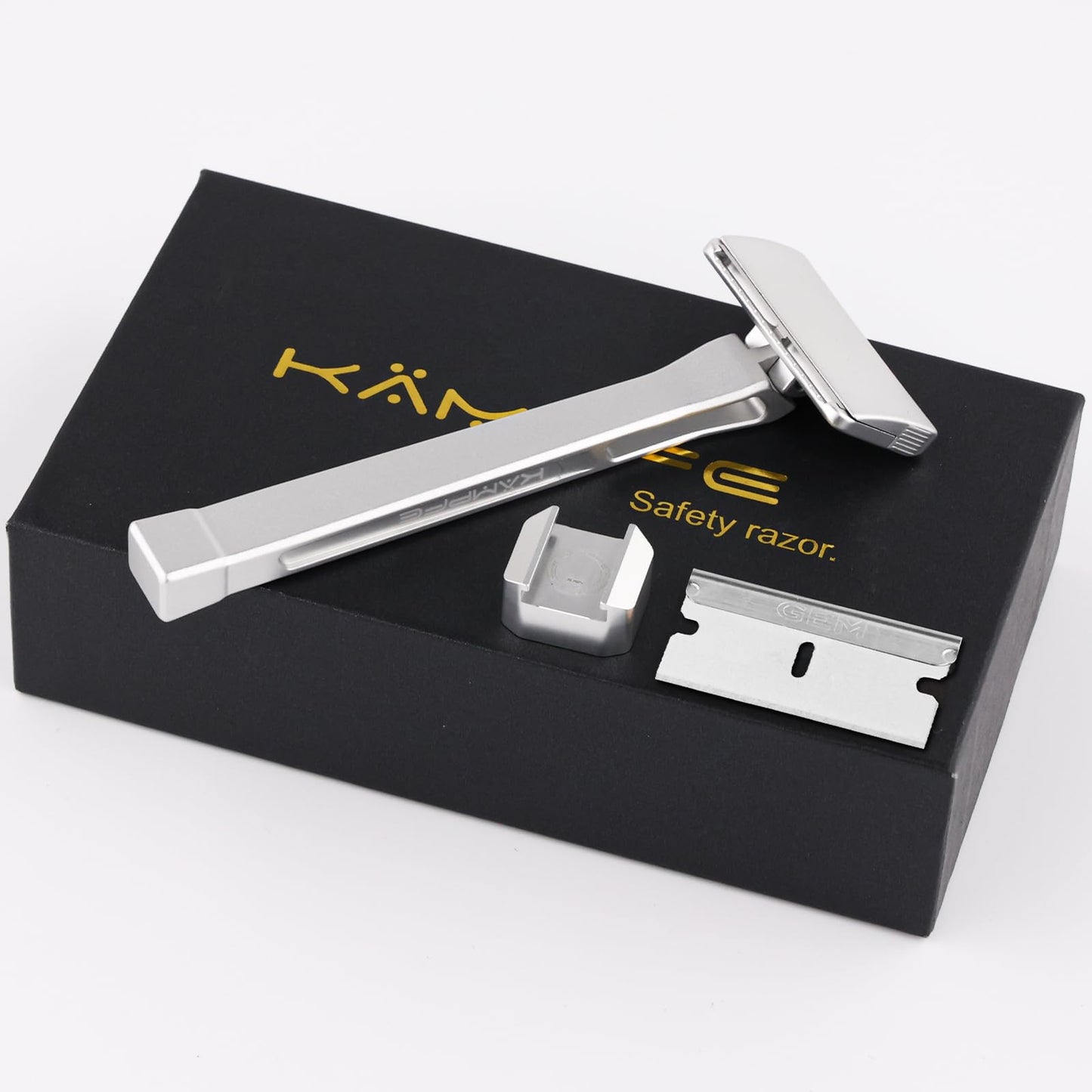KAMPFE Safety Razor Made of 6061 Aluminum Alloy Material, GEM Single Sided Safetyshaver Shaver Handle for Men with Suction Cup Holder and Safety Razor Blades