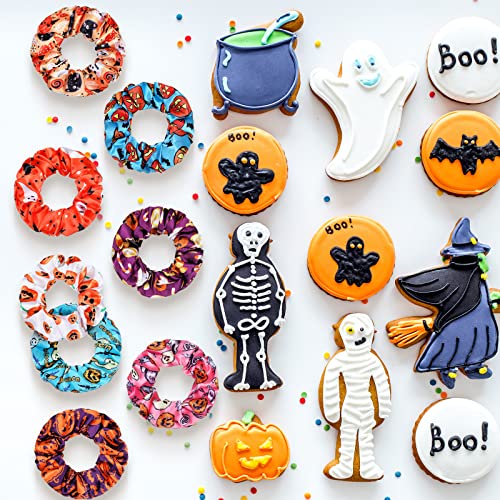 WILLBOND 20-Pack Halloween Scrunchies - Pumpkin, Skull & Spider Designs