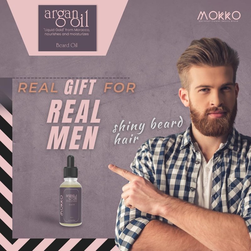 Mokko Argan Beard Oil – 100% Pure Moroccan Argan Oil for Men | Softens Beard, Reduces Itch, Promotes Growth & Adds Shine – 30ml