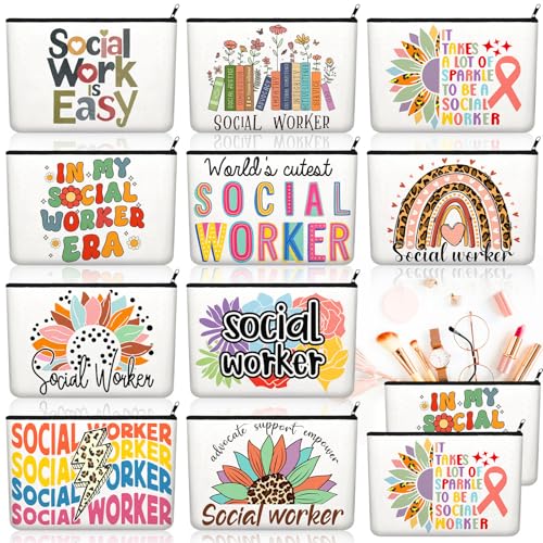 Social Worker Makeup Bags - 10 Pcs Canvas Pouch Set for Gifts