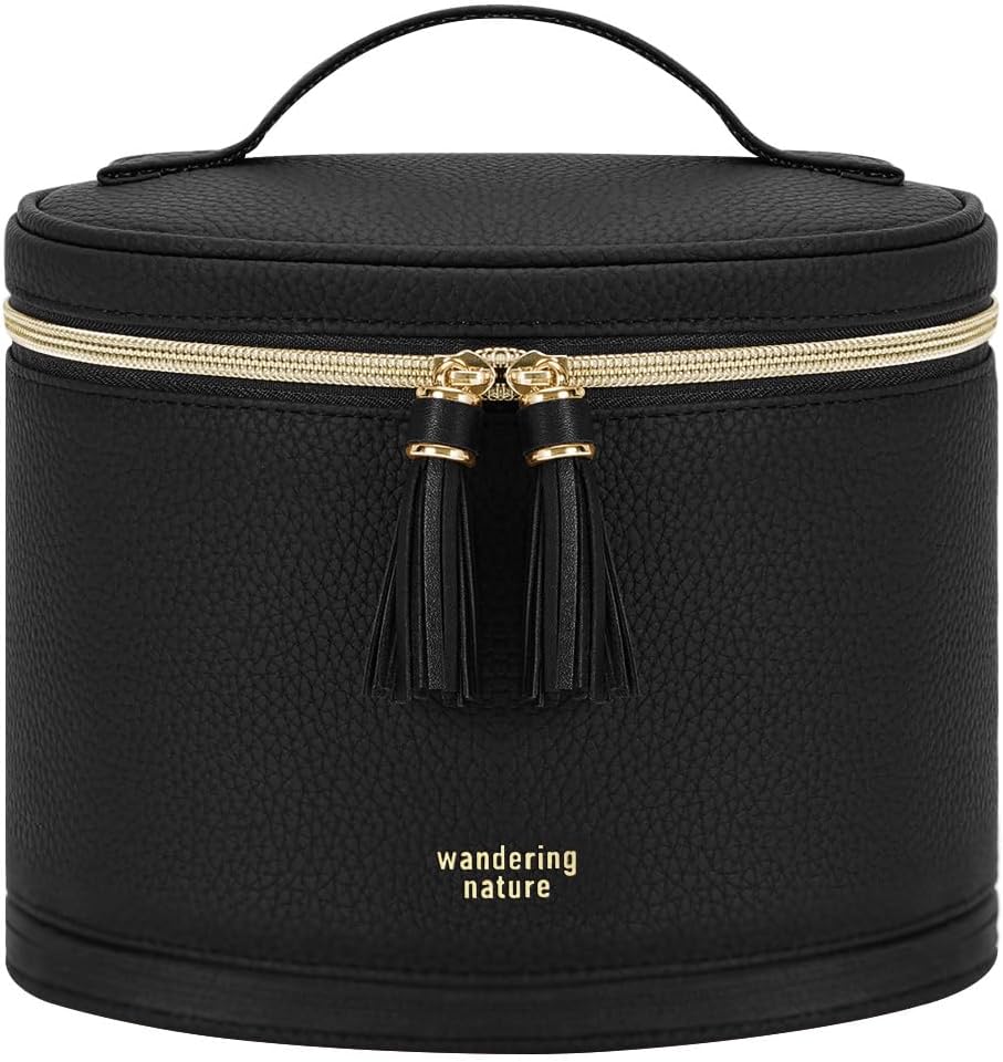 Travel Makeup Bag for Women - Structured Vanity Case with Wipe-Clean EVA Interior & Removable Divider | Fold-Flat PU Leather with Handle