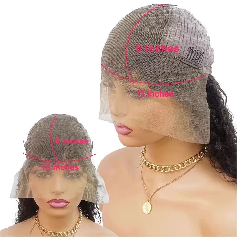 oulaer Short Bob Wigs Side Part 13x4 Deep Wave Bob Wig Human Hair 150% Density Deep Curly Brazilian Virgin Human Hair Pre Plucked Wet and Wavy Glueless Transparent Lace Frontal Wig 14Inch