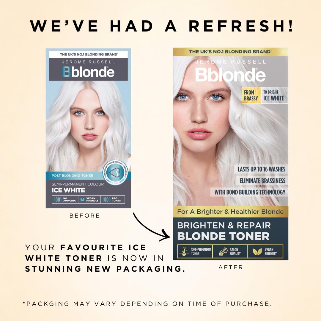 Jerome Russell Bblonde Ice White Toner | Semi-Permanent Hair Dye Kit for Pre-Lightened Blonde Hair, Vegan & Ammonia-Free