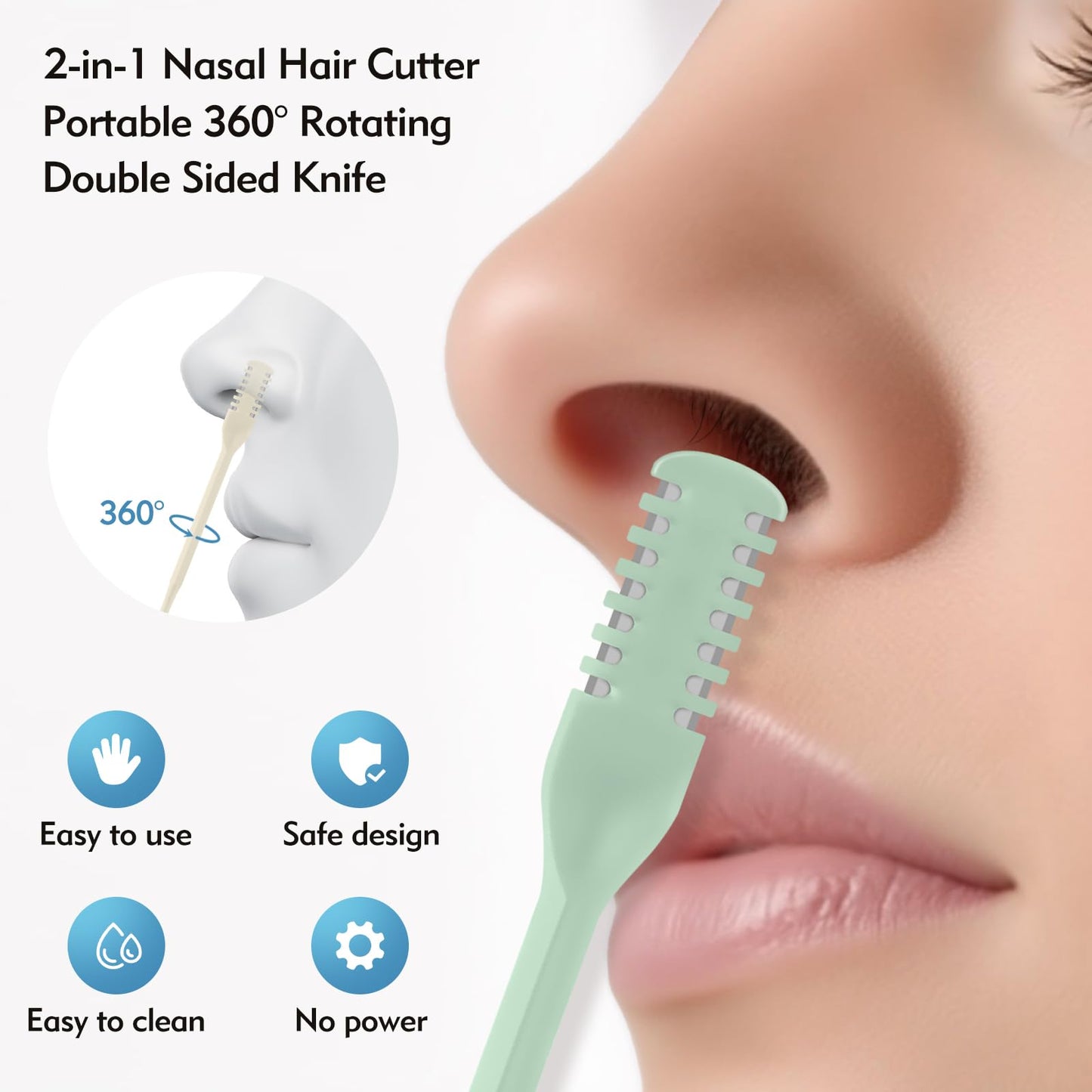 CNDNO 5Pcs 2-in-1 Nasal Hair Cutter, Double Sided Nose Hair Cutter, Portable 360° Rotating Manual Nose Hair Trimmer for Men and Women, Colorful