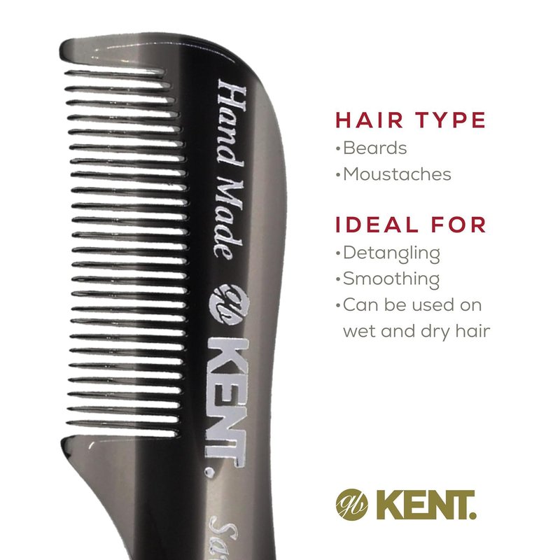 Kent 81T Black Graphite X-Small Beard and Mustache Pocket Comb, Fine Toothed Pocket Size for Facial Hair Grooming and Styling. Saw-cut of Cellulose Acetate, Hand Polished. Hand-Made in England