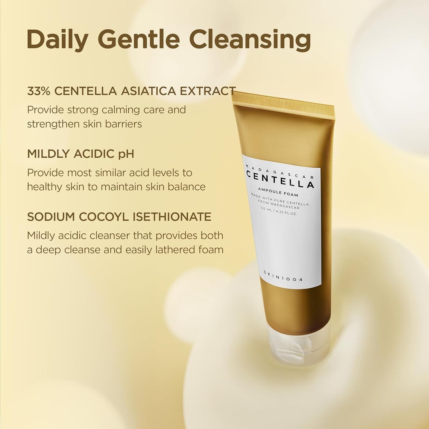 SKIN1004 Madagascar Centella Ampoule Foam - Gentle Korean Face Cleanser & Makeup Remover | 4.23 fl. oz.