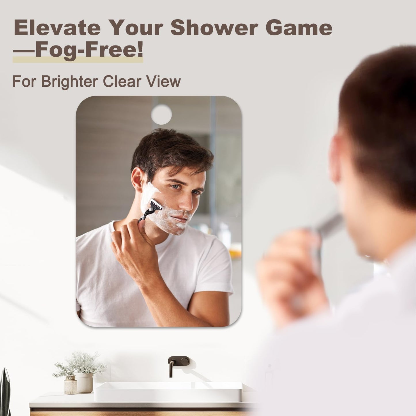 Nyosye Shower Mirror Fogless for Shaving Anti-Fog Frameless Wall Hanging Makeup,11.42" L x 7.87" W,Darkgrey
