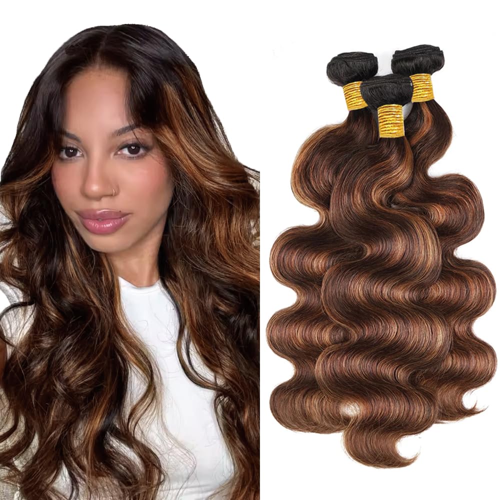 32 32 32 Inch P430 Human Hair Bundles Highlight Body Wave Bundle Color 30 Body Wave 3 Bundles P4/30 Soft and Shiny Hair Extensions