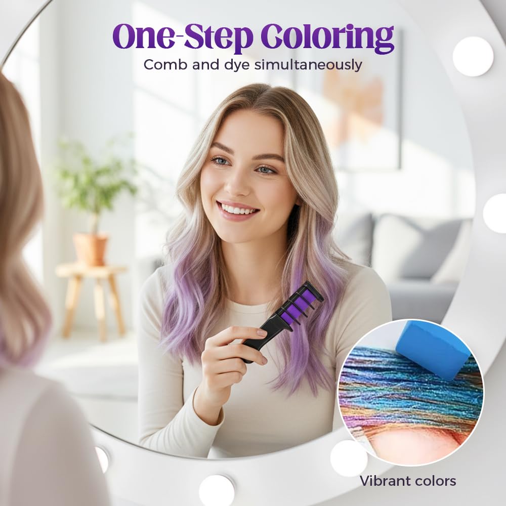 Festive Fun Hair Chalk Combs - 12 Washable Temporary Hair Dye for Girls & Women | Perfect for Parties & Creative DIY