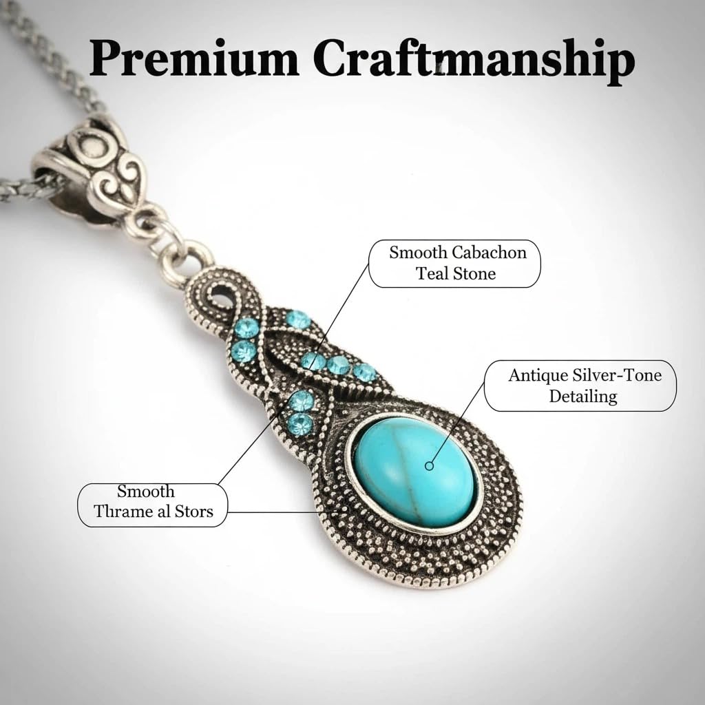 2-Piece Turquoise Style Jewelry Set for Women – Vintage Western Necklace and Drop Earrings – Boho Teal Statement Accessories
