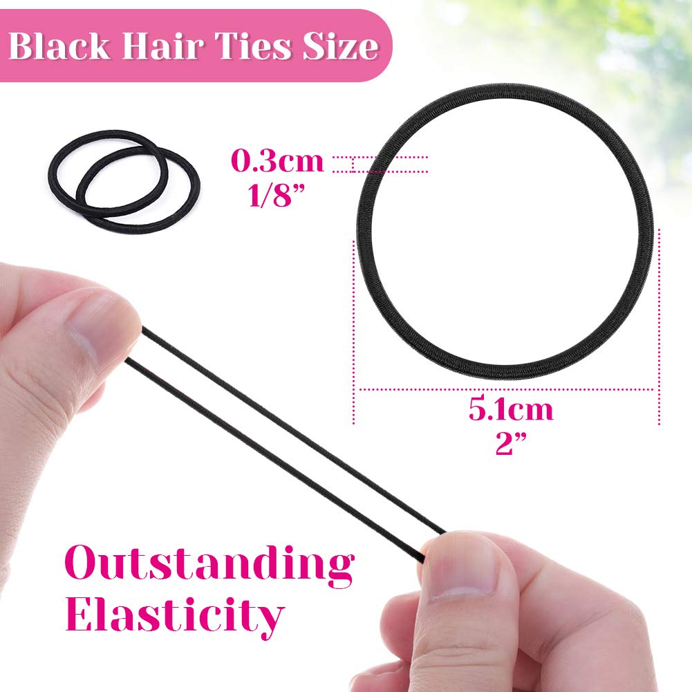 Anezus Black Hair Ties - 250 Pcs Small Elastic Ponytail Holders for All Hair Types | 3 mm