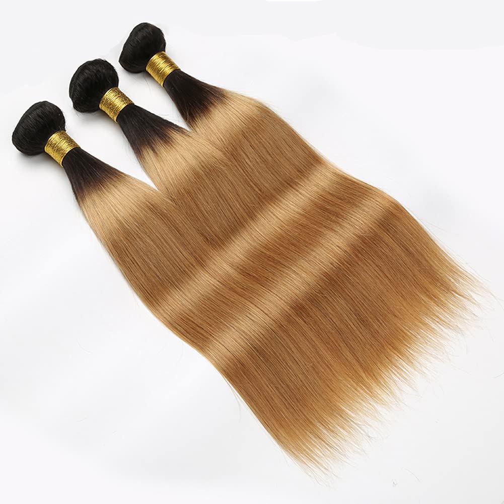 Ombre Straight Bundles 1b/27 Human Hair Bundles 24 26 28 Inch Honey Blonde Bundles 8A Grade Brazilian Virgin Remy Blonde Human Hair Bundle