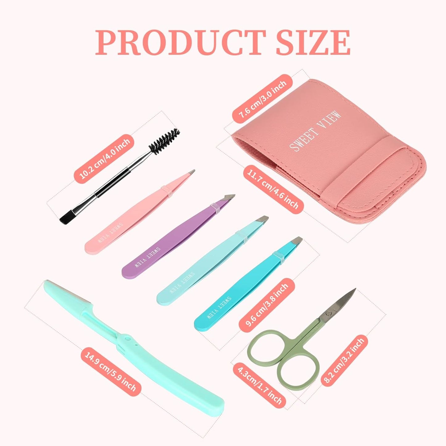 7-Piece Eyebrow Tweezers Kit - Precision Plucker Set with Scissors, Razor & Spoolie for Facial Hair Removal | Ideal for Brows, Chin & Ingrown Hair