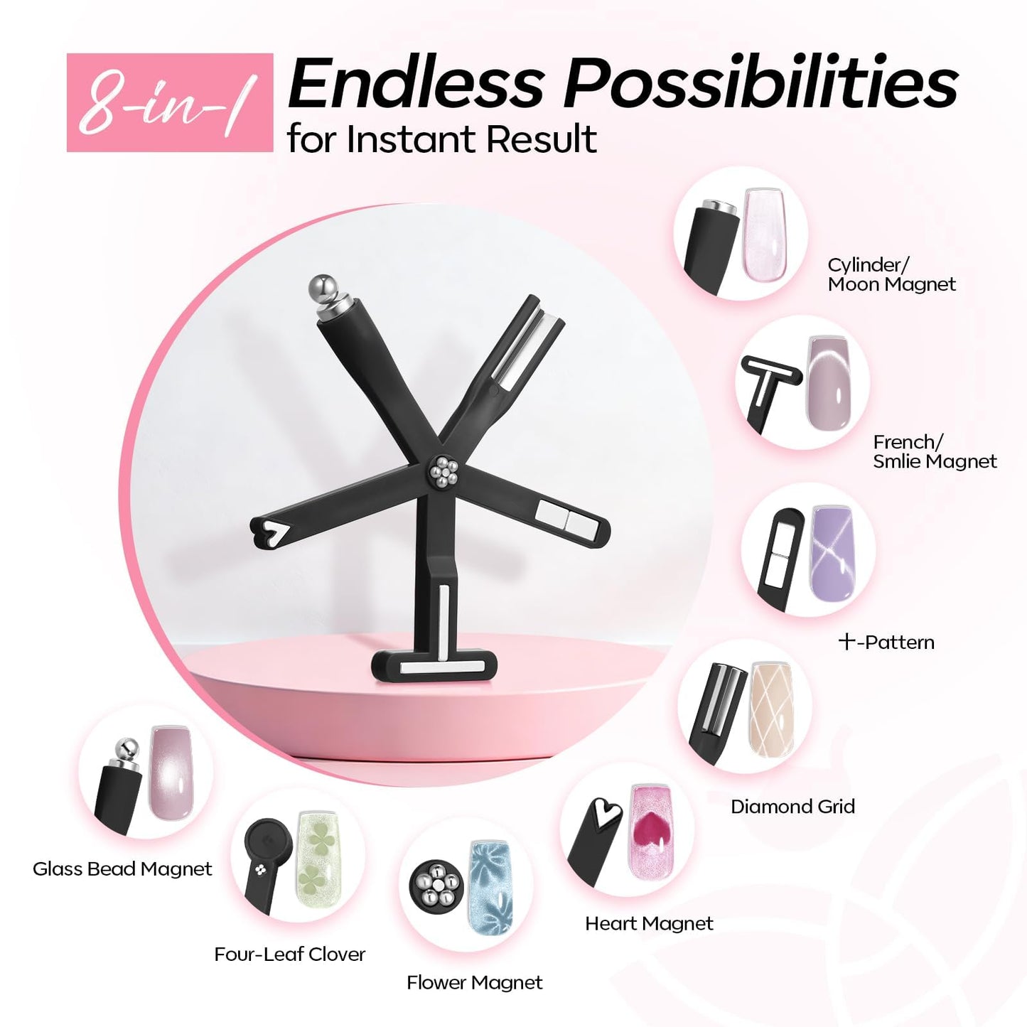 Modelones Cat Eye Magnet Black 8-in-1 Tool Strong Magnetic for Cateye Gel Polish