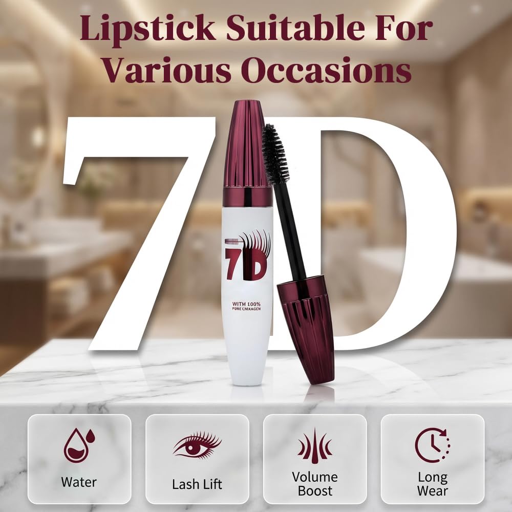 7D Waterproof Volume Mascara, 2026 Upgrade Black Lengthening Thickening Mascara, Natural Long Lasting Curling Lashes for Professional Eye Makeup Last All Day (Black-2Pcs)