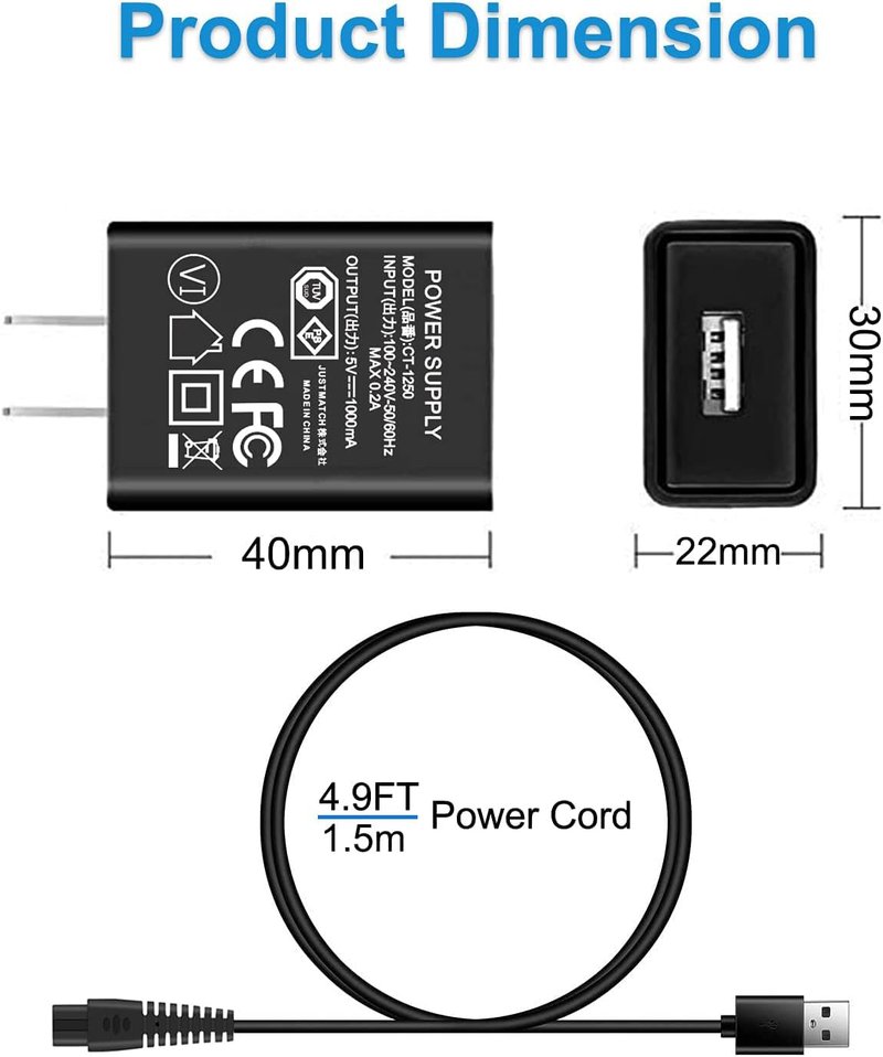 FGIEU 5V Trimmer Charger compatible with Hatteker RFC-588 RFC-598 RFC-690 RFC-692 RFC-696 RSCX-9598 RSCX-7568 Cordless Hair Trimmer Pro Hair Clippers Beard Trimmer & Electric Shaver Razor.