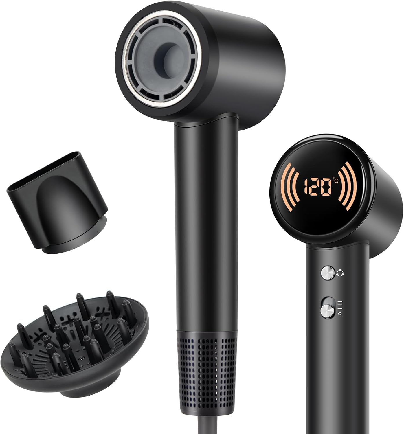 Ionic Hair Dryer - High-Speed 1600W Diffuser for Fast Drying | Lightweight & Low Noise (Black)