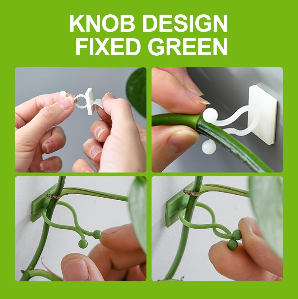 Plant Climbing Wall Fixture Clips - Self-Adhesive Support Hooks for Indoor/Outdoor Vines | 100 Pack, Green