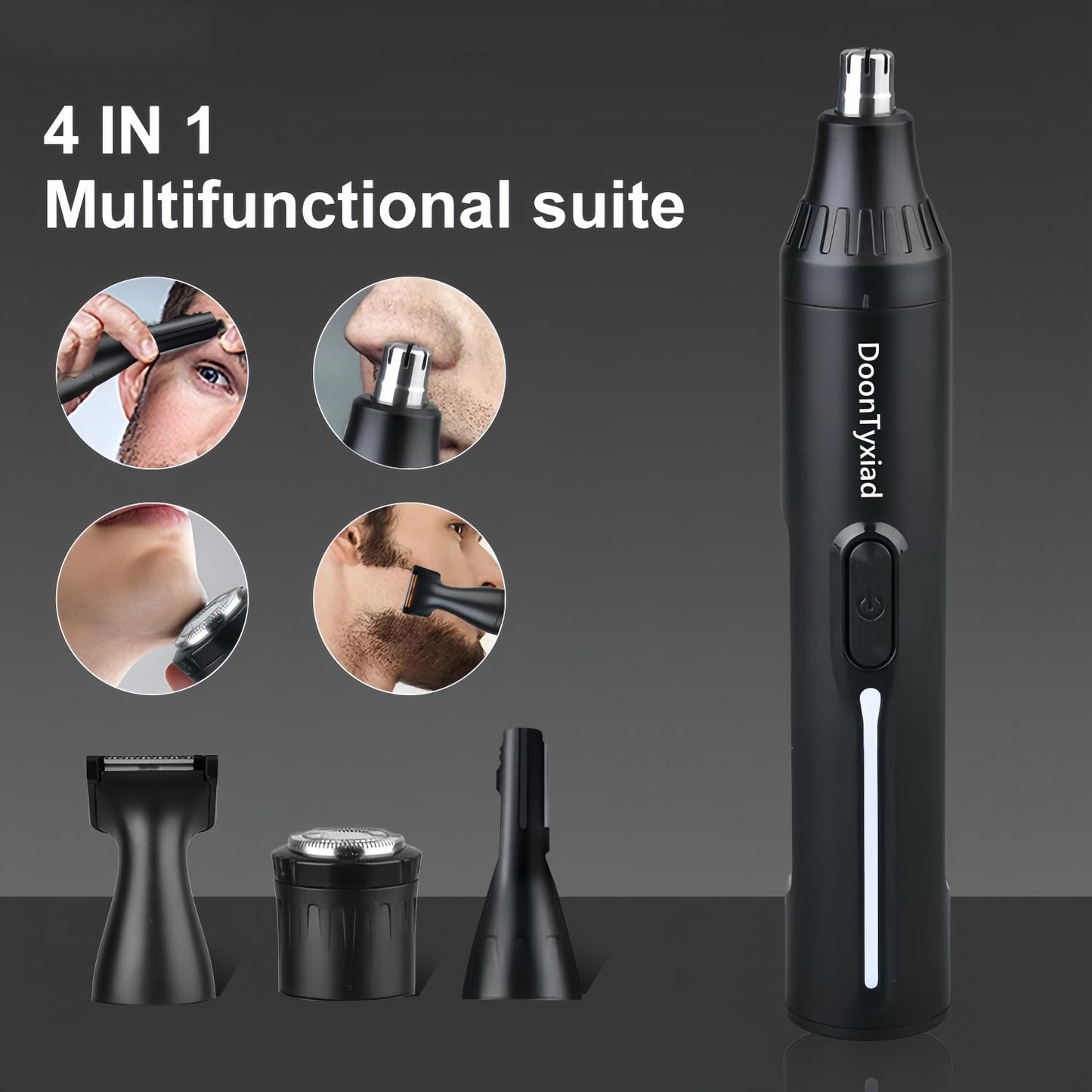 Rechargeable Ear and Nose Hair Trimmer, 4-in-1 Professional Painless Eyebrow & Facial Hair Trimmer for Men Women, Powerful Motor and Dual-Edge Blades for Smoother Cutting Black(Black 4-in-1)