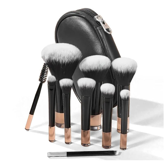 Travel Makeup Brush Set - 10 Mini Brushes with Pouch for Flawless Makeup | Portable Cosmetic Brushes