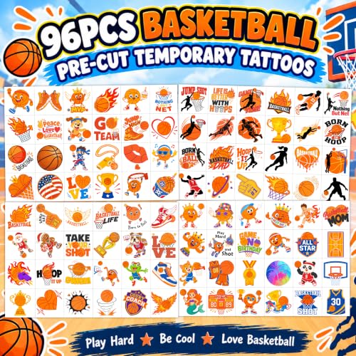 96PCS Kids Basketball Temporary Tattoos Set for Sports Parties & Events