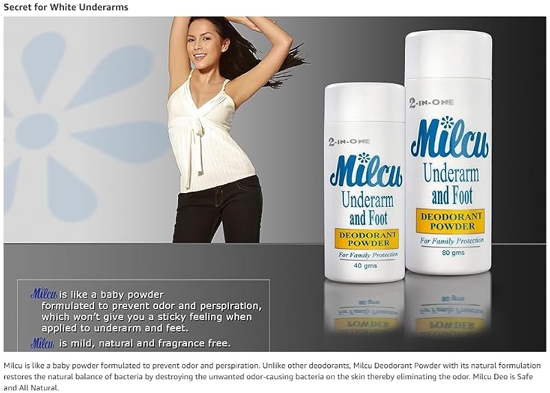 Milcu Alcohol-Free Deodorant Powder for Underarms & Feet - 80g