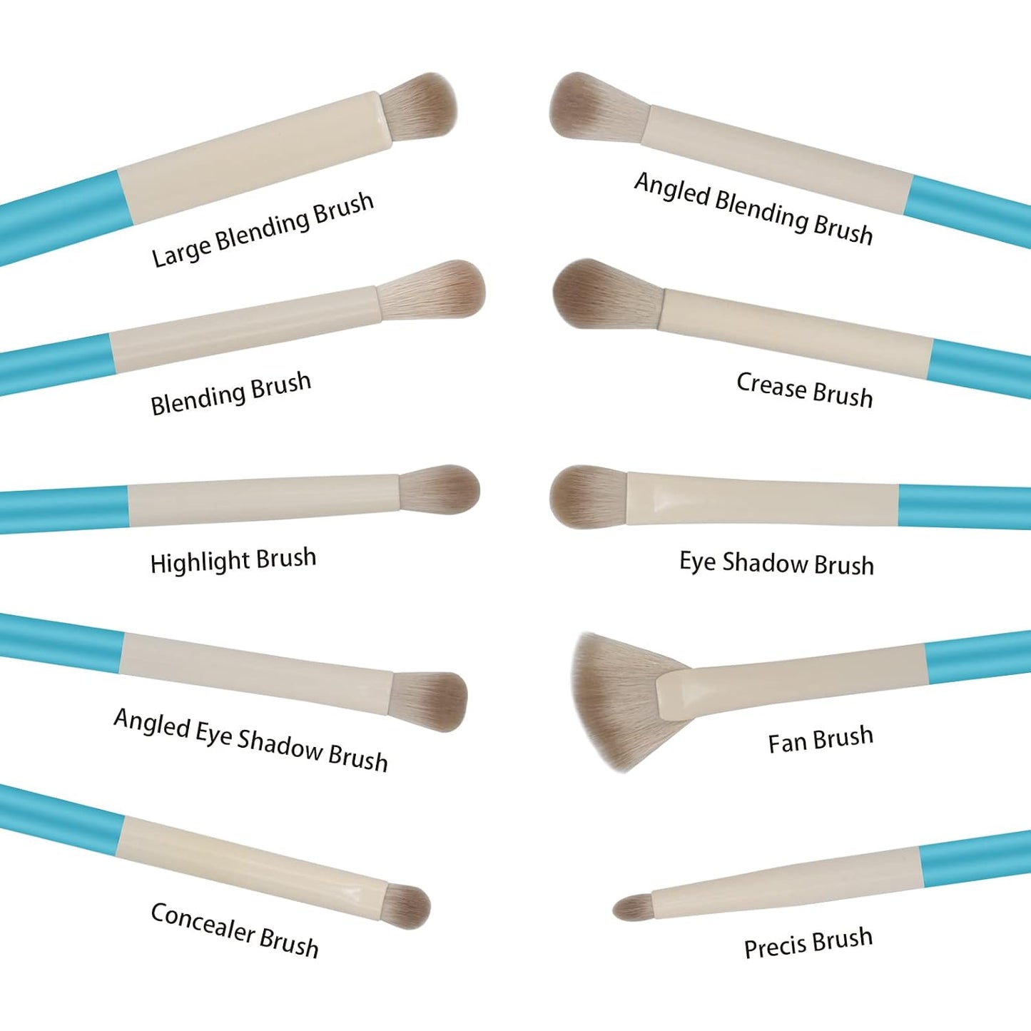 Raffaello Eyeshadow Brush Set - 10 Professional Eye Makeup Brushes for Liquid, Cream & Powder | Soft Bristles, Wood Handle, Blue