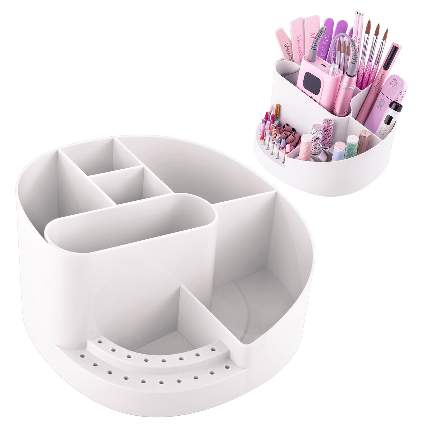 MelodySusie Nail Drill Holder and Nail Art Tools Storage Box, Large Capacity Sturdy Desk Organizer for 3/32" Nail Drill Bits, Nail Tech Supplies Container for Acrylic Salon & Home, White