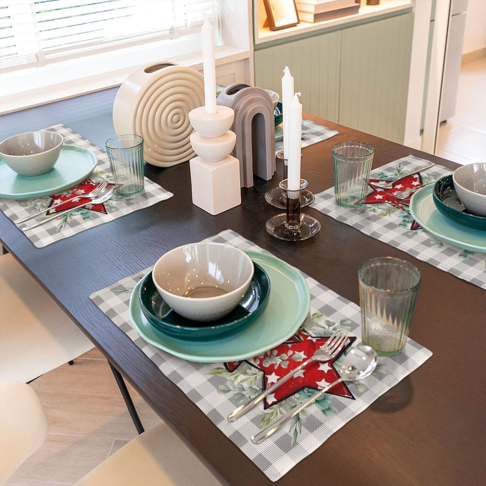 Retro Stars Independence Day Placemats - 250th Anniversary Table Mats for July 4th | 18 x 12 Inch Kitchen Decor